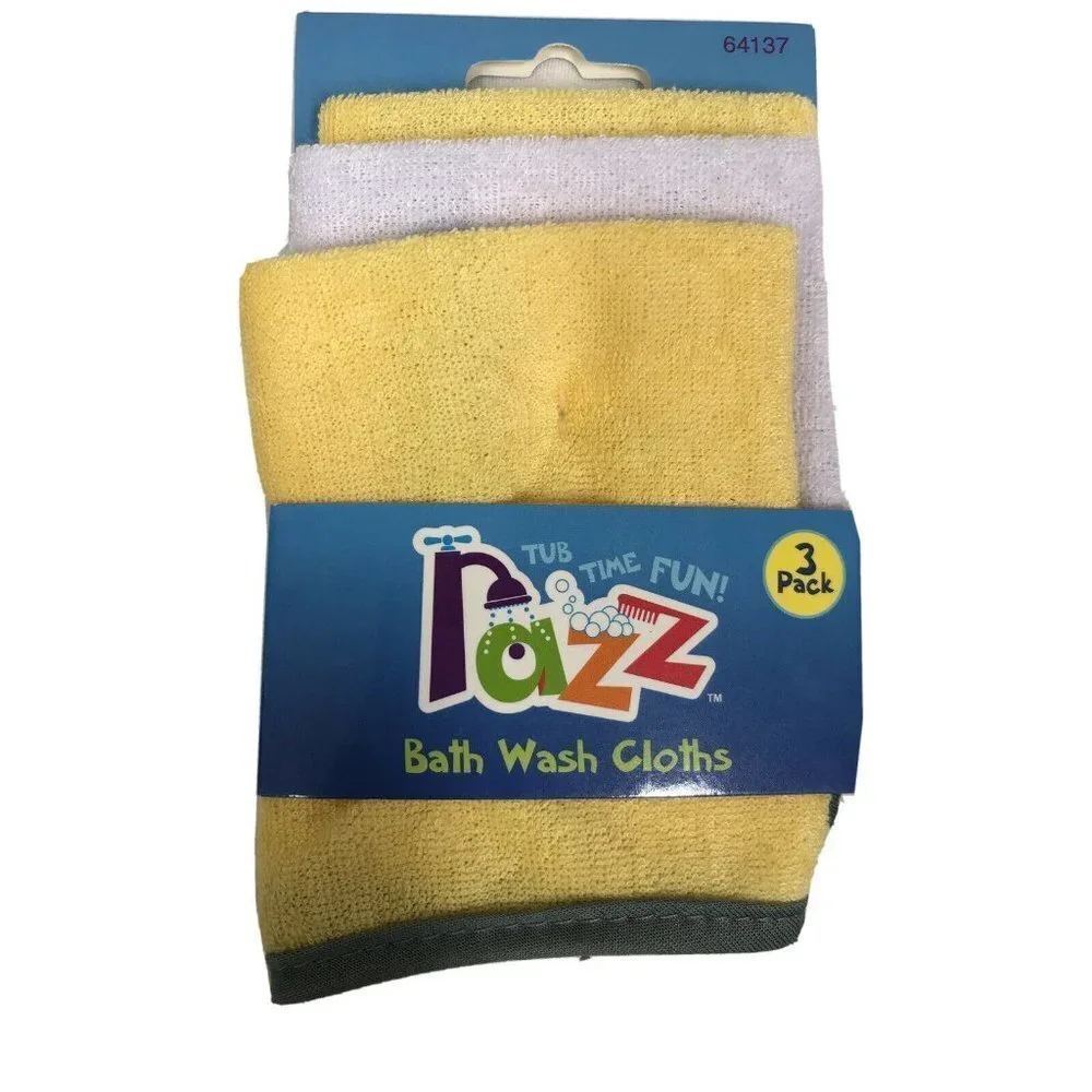 Razz Tub Time Fun Baby Bath Wash Cloths 3 Pack Yellow White